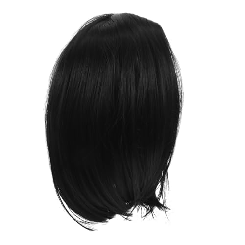 Frcolor 短い黒いストレートヘア 短い黒のかつら 黒ショートウィッグ パーティーウィッグヘッドギア 黒のストレートウィッグ 衣装かつら 女性の 高温シルク、メッシュクロス Black
