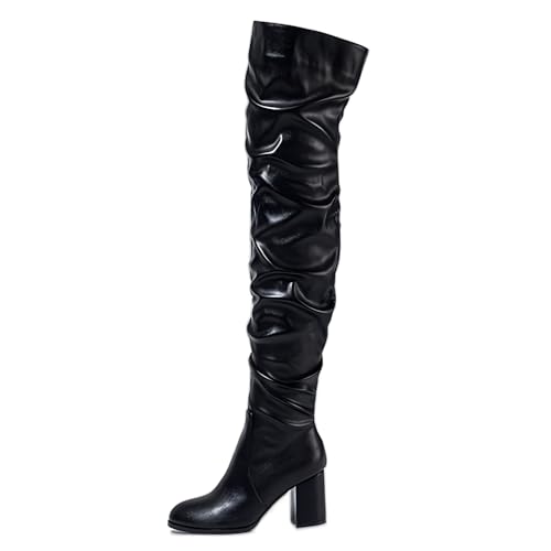 YING LAN Over The Knee High Boots For Women Pull On Side Zipper Chunky Block Heel Thigh High Boots