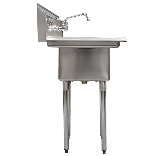 Image of AmGood Stainless Steel Prep & Utility Sink | 304 Stainless Steel | Restaurant, Kitchen, Laundry, Garage | NSF (Bowl Size: 14 inchx16 inchx11 inch + Faucet + 2 Drainboards)