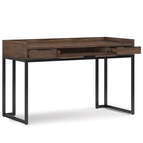 SIMPLIHOME Milverton SOLID WOOD and Metal 54 inch Wide Home Office Desk, Writing Table, Workstation, Study Table Furniture in Rustic Natural Aged Brown