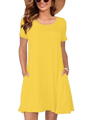Image of Heymoments Women's Short Sleeve Crewneck Sundress Summer Casual A-Line Beach Dress with Pockets S-2XL