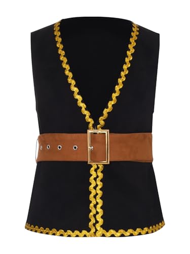 renvena Kids Suede Vest with Belt Medieval Renaissance Golden Waistcoat Steampunk Gothic Tank Top2