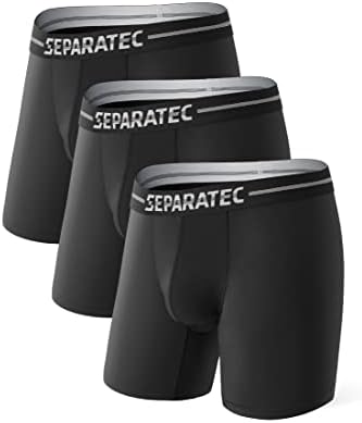 Separatec Men's Sport Boxer Briefs with Dual Pouch Design Quick Dry Performance Underwear 3 Pack(L,Black)