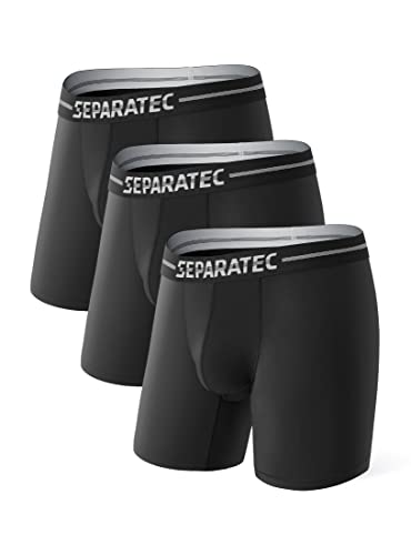Separatec Men's Sport Boxer Briefs With Dual Pouch Design Quick Dry Performance Underwear 3 Pack(L,Black) #TOP4