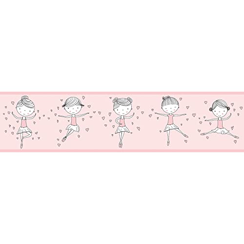 BRICOFLOR Frise murale pour fille Frise papier peint rose avec des danseuses Lovely Kids Frise tapisserie pour chambre d'enfant