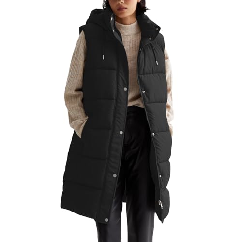 Mymyguoe Chaleco acolchado largo para mujer, tallas grandes, chaleco de