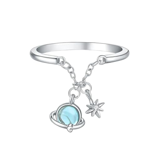 Bague planète en argent sterling 925 véritable ajustable pour femme chic