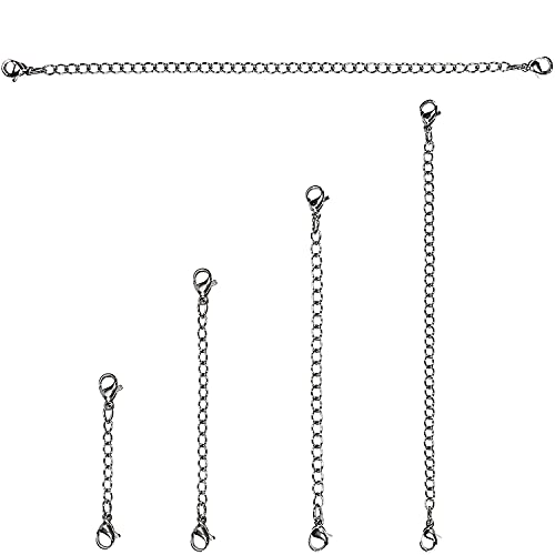 Voarge 5 unidades de extensión de acero inoxidable para collares y pulseras (plata 5 cm, 7,5 cm, 10 cm, 13 cm, 15 cm)