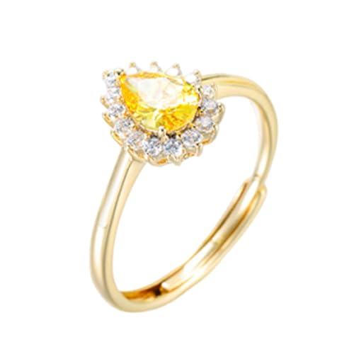 Stfery Anillo de oro de 14 quilates con peras para mujer, anillo de lujo de citrino, oro auténtico Au585, talla 47 (15.0)