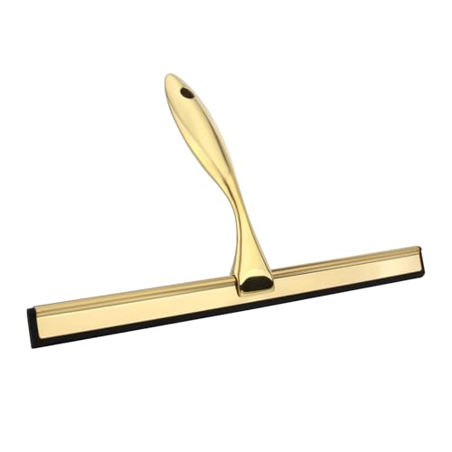 Image of 12 inch Shower Squeegee Stainless Steel Bath Squeegee for Shower Doors Bathroom Cleaner Tool Household Window Mirror Squeegee for Home Cleaning, Glass Door, Tile Wall, Car, Gold