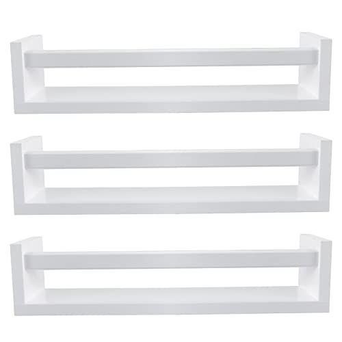 Image of birola Nursery Book Shelves Classic White Set of 3,Wood Floating Nursery Shelves for Wall,Wall Bookshelves for Kids(White)