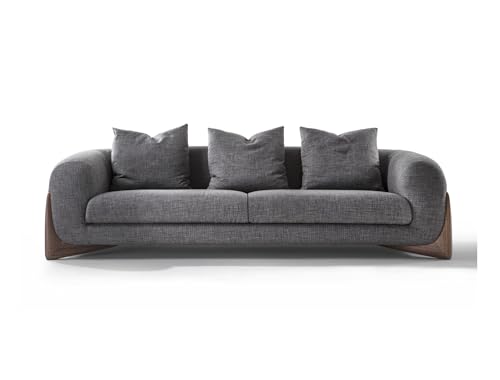 Image of Modern Comfortable Sofa Boucle Fabric Sofa for Living Room, Bedroom, Office with Pillow (Black, 3 Seater)