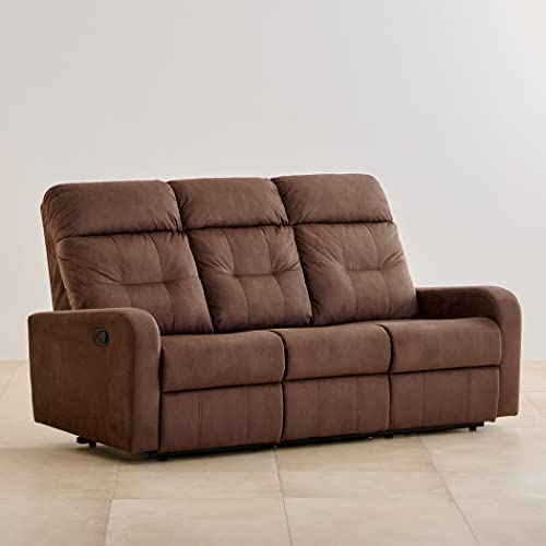 Image of Home Centre | Helios Toledo Fabric 3-Seater Manual Recliner | Recliner Sofa for Living Room | Solid Wood | Brown | 2 Year Warranty