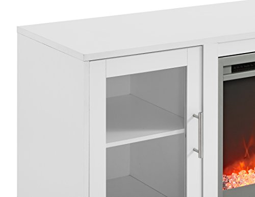 Walker Edison Griffith Contemporary Double Glass Door Fireplace Tv Stand, 52 Inch, White #TOP3