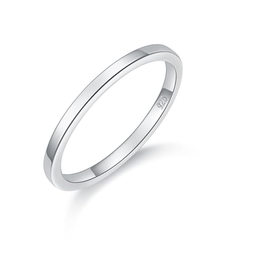 Image of BORUO 925 Sterling Silver Ring Stacking Rings Plain Dome Tarnish Resistant Comfort Fit Wedding Band Gifts for Special Occasions 1.5mm 4mm Stacker Band Size 4-12