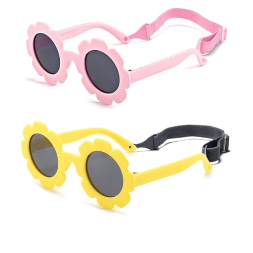 Image of Baby flower sunglasses with strap Girls Flexible Bendable Polarized Sunglasses for Newborn Girls Age 0-24 Months