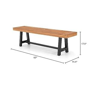Mfstudio outdoor patio bench 63 long rectangular acacia wood dining picnic furniture benches for backyard garden lawn porch  urban country home decor