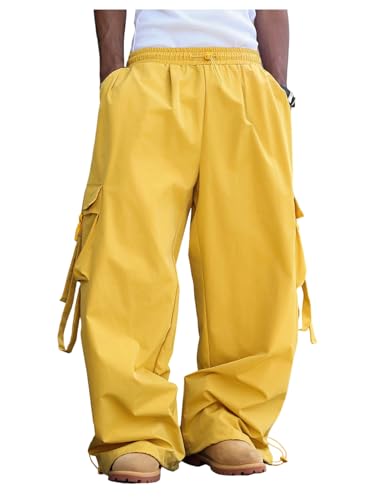 Men's Y2K Baggy Cargo Pants Wide Leg Parachute Pants Hip Hop Sweatpants Elastic Waist Trouser with Pockets Streetwear