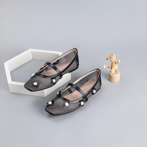 rismart Women Mesh Ballet Flats Strap Casual Office Net Ballerina Shoes2