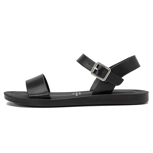 Women's Cute Open Toes One Band Ankle Strap Flexible Summer Flat Sandals With + Memory Foam2