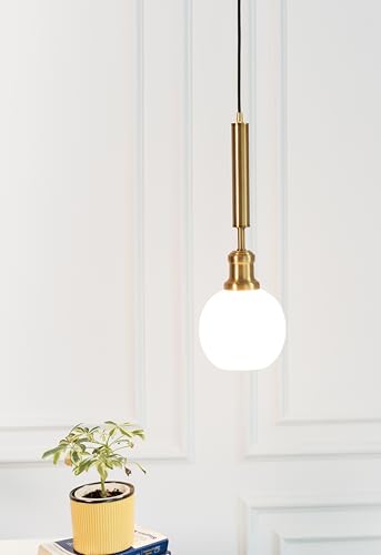 Image of Divine Trends Globe Hanging Pendant Light Antique Brass Finish with Frosted Milky White Glass | Hanging Lamp for Living Room | Pendant Ceiling Lamp - Pack of 1