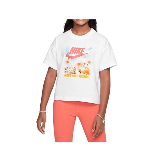 Nike Sportswear Big Kids' (Girls') T-Shirt (White, HM6311-100) Size Large