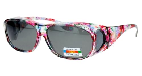 Fit Over Wrap Sunglasses Polarized Lens Wear Over Eyeglasses 100% UV Protection- 1 Floral Hard Case included