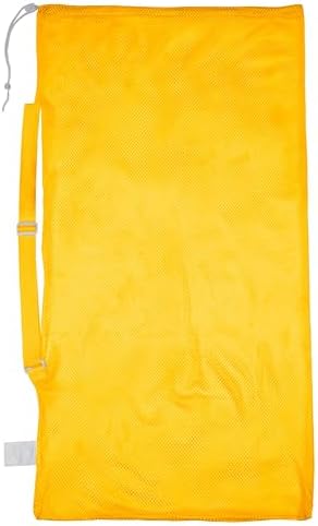 Champion Sports Mesh Sports Equipment Bag with Strap, Gold, 24×20 Inches – Multipurpose, Nylon Drawstring Bag with Lock and ID Tag, for Balls, Swimming Gear, Laundry, Toys – Breathable Stuff Sack