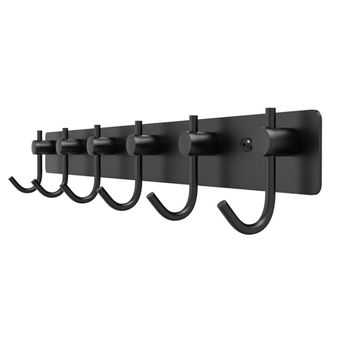 Image of VAEHOLD Wall Hooks for Hanging, Black Coat Rack Wall Mount with 6 Coat Hooks, Towel Hanger, Hat Hooks, Robes Hook in Bathroom, Bedroom, Kitchen, Living Room (1PACK)
