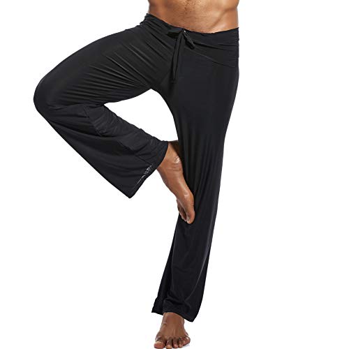 Men Soft Ice Silk Long Yoga Pants Sexy Low Rise Elastic Drawstring Sleep Bottoms3