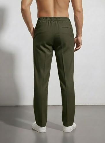 Image of Linen Pants for man | Lower for man | Chinos for Casual Wear |Straight fit Trouser for Men | Elastic Waist Brethable Summer Pants for Regular, Office Wear