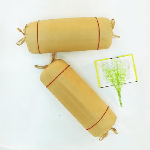 Image of AURAVE Suede 300 TC Printed Bolster Cover with Drawstring Closure, Set of 2, Soft Breathable Durable Machine Washable for Sofa Bed & Home Decor, 15 inchx30 inch, Golden Brown | Cover Only