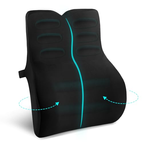 Juspota Coussin Lombaire Voiture, Coussin Lombaire Chaise Bureau Ergonomique, Mousse à Mémoire de Forme Coussin Dorsal, Coussin Soutien Lombaire pour Voiture, Bureau, Voyage, Noir