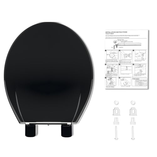 Toilet Seat Round,Toilet Seat with Quick-Release And Quick-Attach, Plastic Toilet Seat with Soft Close, Easy Install and Clean - Fits Most Round Toilets Black