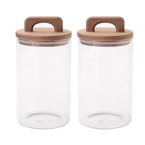 Image of UMAI 1000 ml Glass Jars with Wooden Lids | Set of 2 | Airtight, Moisture-Proof Kitchen Storage Containers | Transparent Jar with Handle | Organizer for Cookies, Snacks, Spices & Dry Fruits