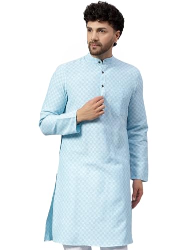 Image of LATEST CHIKAN Men's Checkered Cotton Blend Straight Kurta
