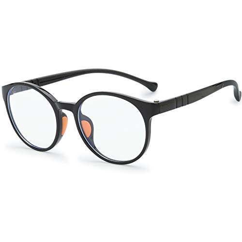 Kids Blue Light Blocking Glasses Silicone Flexible TR-90 Frame, Computer Gaming TV Phone Glasses for Boys Girls Age 3-14 (3-12 yr-Old, B0301 Black)