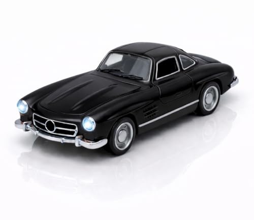 Image of Mercedes Vintage Diecast Toy Car -1:36 Scale Pull Back Metal Classic Car Model with Openable Doors, LED Lights & Music - Alloy Mini Vehicle Gift for Kids, Boys & Collectors【Black】