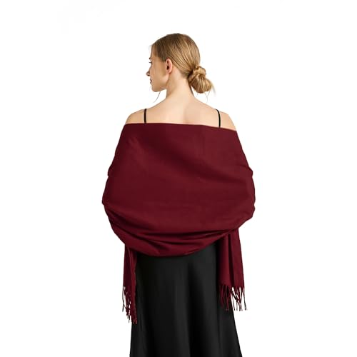 Ciormis Pashmina Scarf for Women Soft Pashminas Shawls and Wraps for Evening Dresses Wedding Bride Bridesmaid Shawls Scarf(Dark Burgundy)