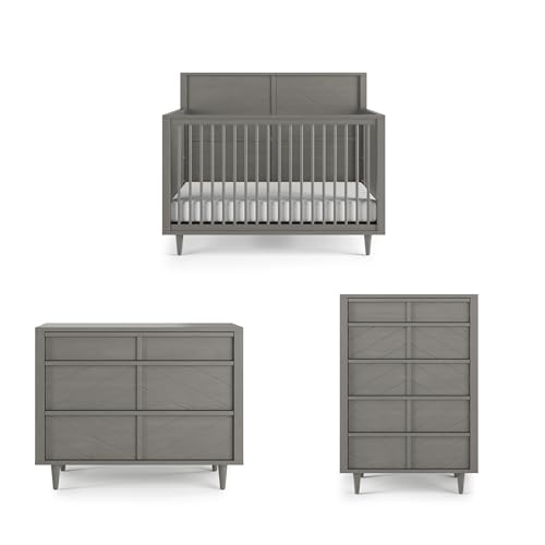 Image of Child Craft Surrey Hill Crib, Dresser and Chest Nursery Set, 3-Piece, Includes 4-in-1 Convertible Crib, Dresser, and Chest, Grows with Your Baby (Lunar Gray)