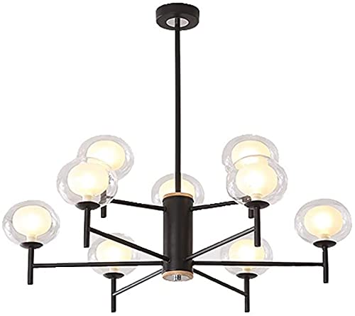 Lustre molécule Liviroom noir à 9 lumières et abat-jour en verre pour salon