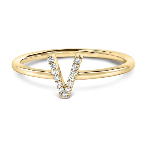 10K Yellow Gold Diamond Accent Initial "V" Ring - Size 7