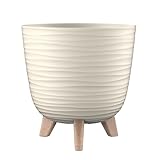 Engelland - 1 x Blumentopf mit Füßen & Bewässerungssystem, Beige, Ø 20 cm, Pflanzkübel, Übertopf, Wellenmuster, Innen- & Außenbereich, Drainagesystem & Wasserspeicher, rund, Kunststoff