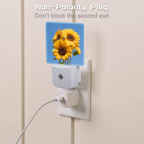 Image of Blooming Sunflowers Night Light Plug into Wall, Summer Blue Sky Sunflower Dusk to Dawn Night Light,0.5w Energy Saving Sleep Friendly Nightlights for Kids Boys Girls Home