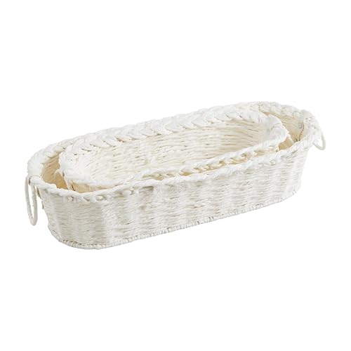 Mud Pie Wht Paper Rope Bread Basket; Small 5" X 12 1/2" | Large 6 1/2" X 16 1/2"