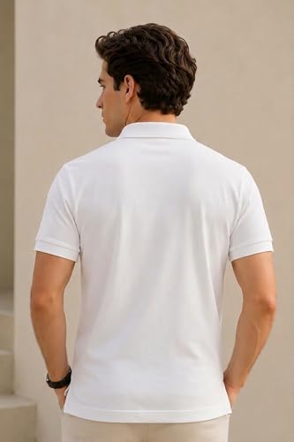 Image of GODFREY Striped Tshirt Shirts Men Cotton Polo T Shirt for Man with Pocket - Regular Fit Half Sleeve Collar T Shirts for Men