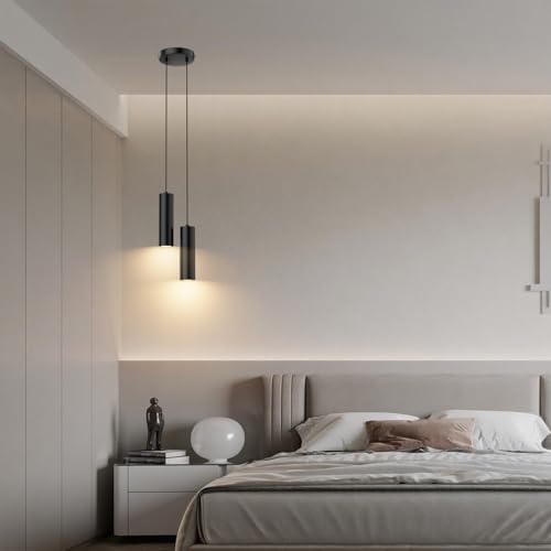 Klighten Pendelleuchte GU10 Zylinder, 2 Flammig Hängelampe, Hängeleuchte Höhenverstellbar Pendellampe für Küche Schlafzimmer Esstisch Wohnzimmer, Schwarz, Ohne Leuchtmittel