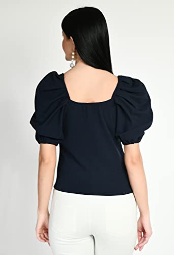 Image of IUGA Casual Women Puff Sleeve Sweetheart Neck Crop Top