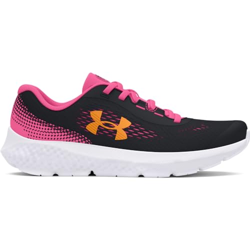 Under Armour Tênis de corrida unissex infantil pré-escolar Rogue 4, (001) Preto/Rosa Fluo/Laranja No
