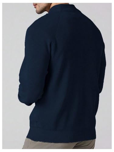 OYOANGLE Men's Quarter Zip Ribbed Sweaters Long Sleeve Mock Neck Slim Fit Pullover Golf Sweater Tops3